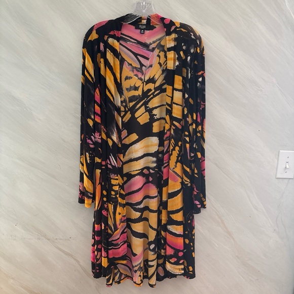 Slim Factor 3X Artsy Multicolor Flowy Cardigan Kimono Cover Up Beach  Festival - Picture 1 of 11